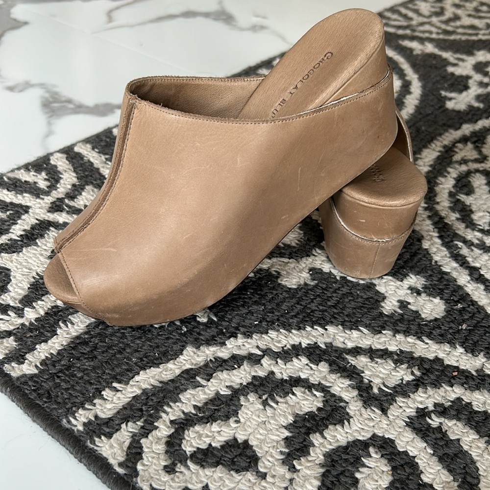 Chocolat Blu slide on open toe wedge shoe